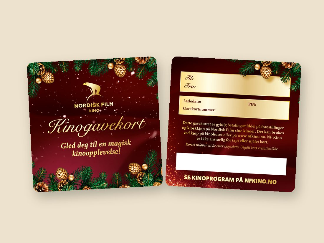 For- og bakside av kinogavekortet med julemotiv